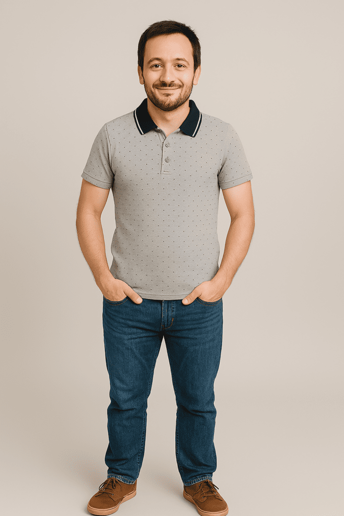 The man virtually trying-on the polo-shirt